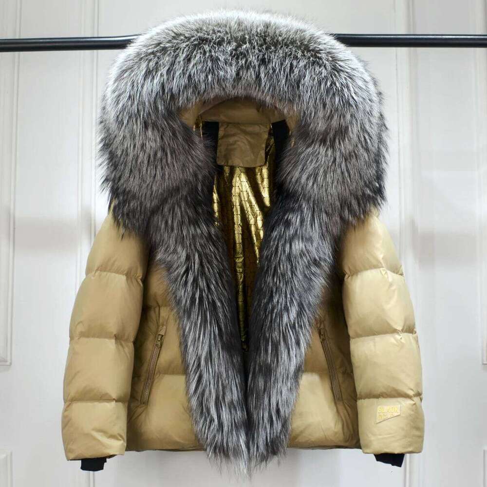 Lagabogy 2025 New Women Winter Hooded Puffer Coat Large Real Fox Fur Down Jacket Female Loose Waterproof Parkas Zipper Outerwear