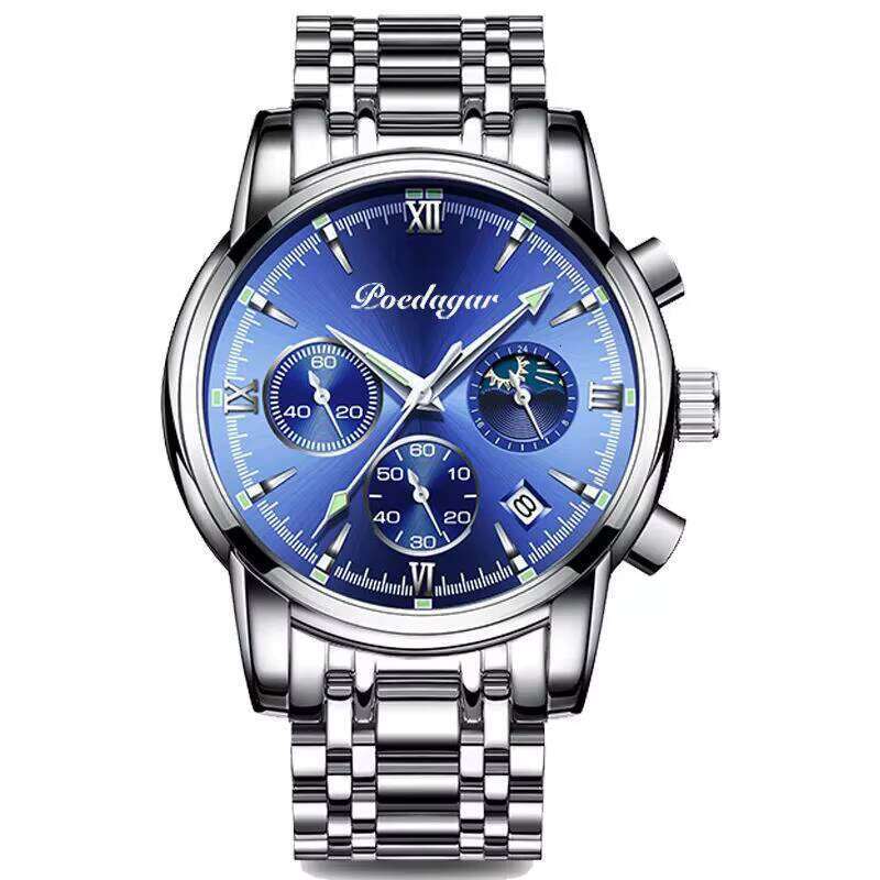 DHgargets Men's Waterproof Watch - 50M Luminous Stainless Steel Quartz Wristwatch with Date, Korean Fashion Style (Model 8058)