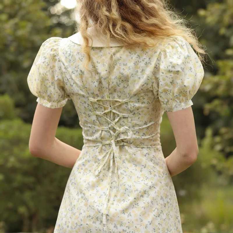 Tornova Fashion Print Ruffled Womens Dress V-Neck High Waist Slim Pearl Buttons Summer Dress Female Casual Vacation Mini Dress R250716