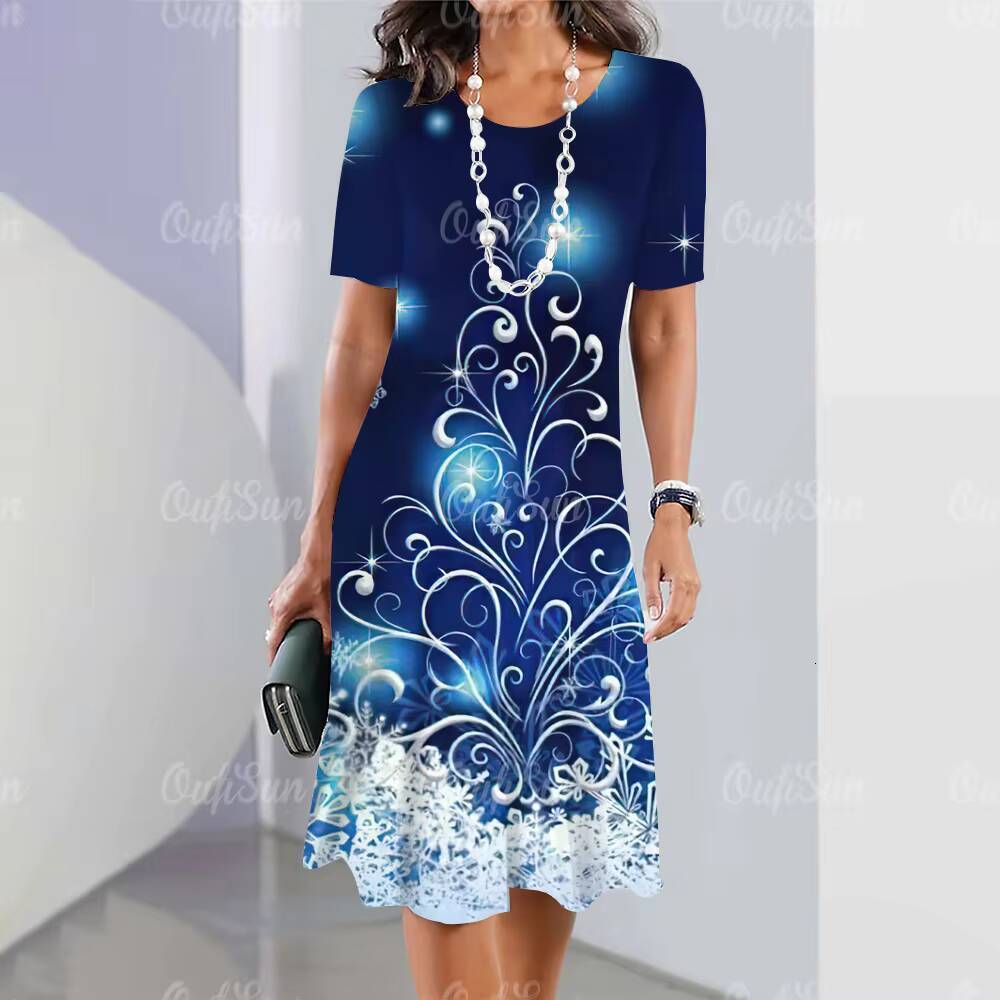 2024 New Womens Graphic Print Elegant Beautiful Midi Dresses Plus Size Female Summer One-piece Dress Free Shipping dongdumaoyi