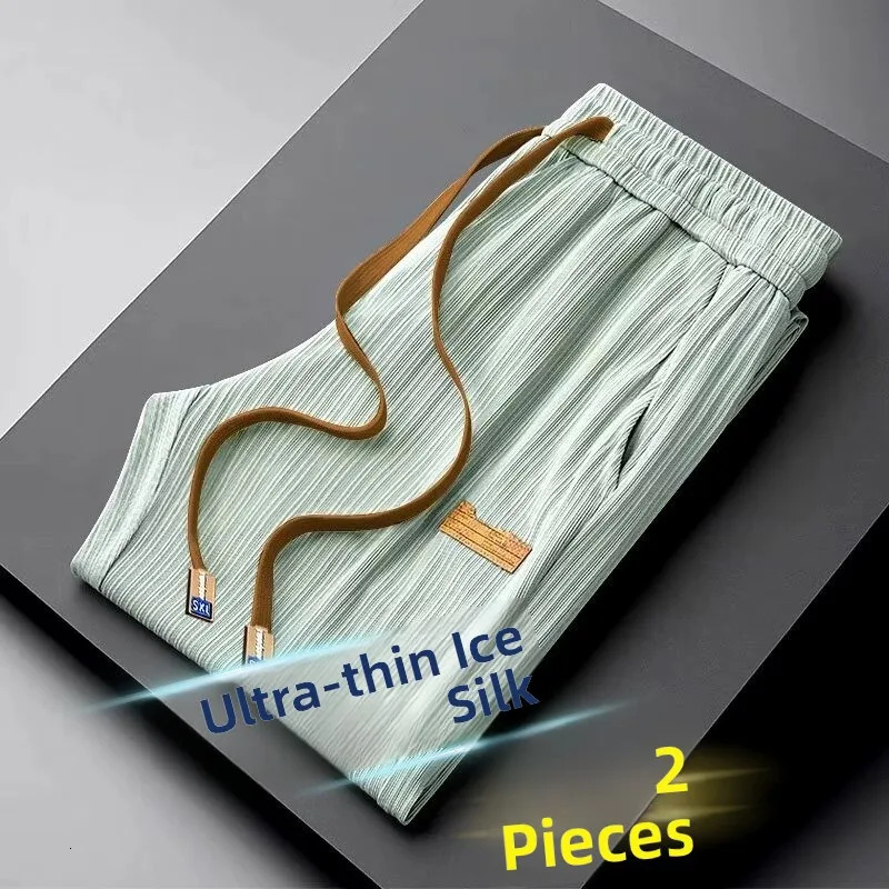 Ice Silk Wide Leg Casual Pants Mens Summer Thin Loose Qui Dry Long Trousers Straight Cut Youth Faion Casual Wear 250715