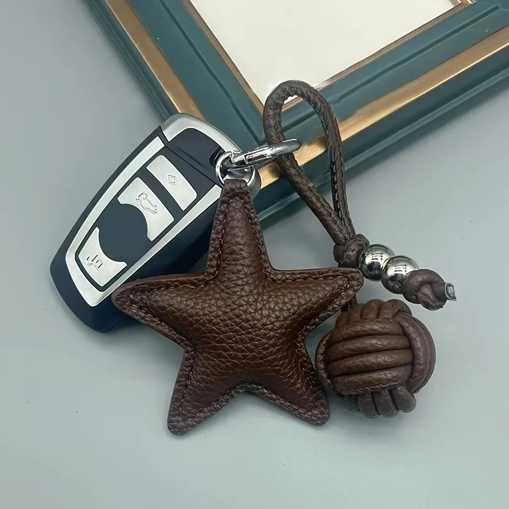Leather Star Keychain Pentagram Car Keyring with Woven Leather Rope Ball Pendant Creative Bag Pendant Decoration for Women 250715