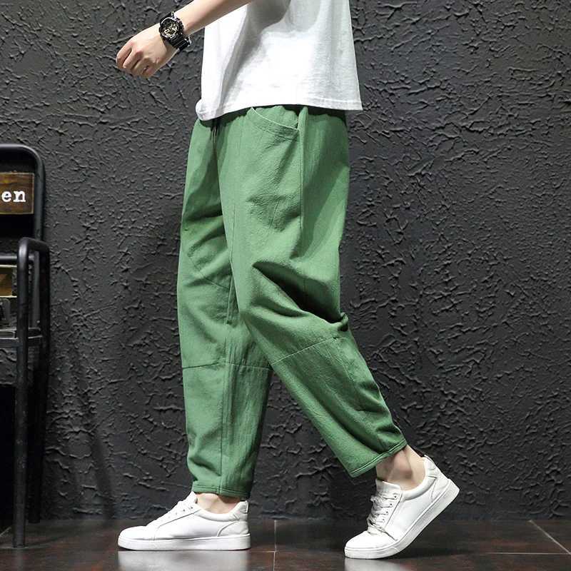 100% Cotton Ankle Length Pants Summer Casual Pants Men Trendy Japanese Loose Pants Men y250716