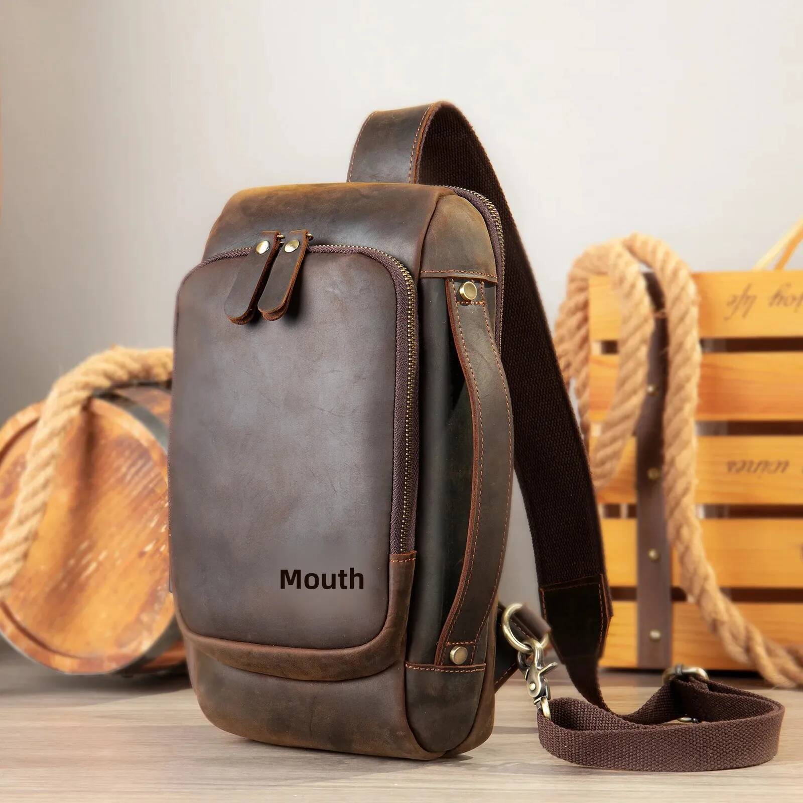 Original New Men's Genuine Leather Commuter Backpack Casual Versatile Canvas Motorcycle Bags Single Shoulder Slant Cross Messeng