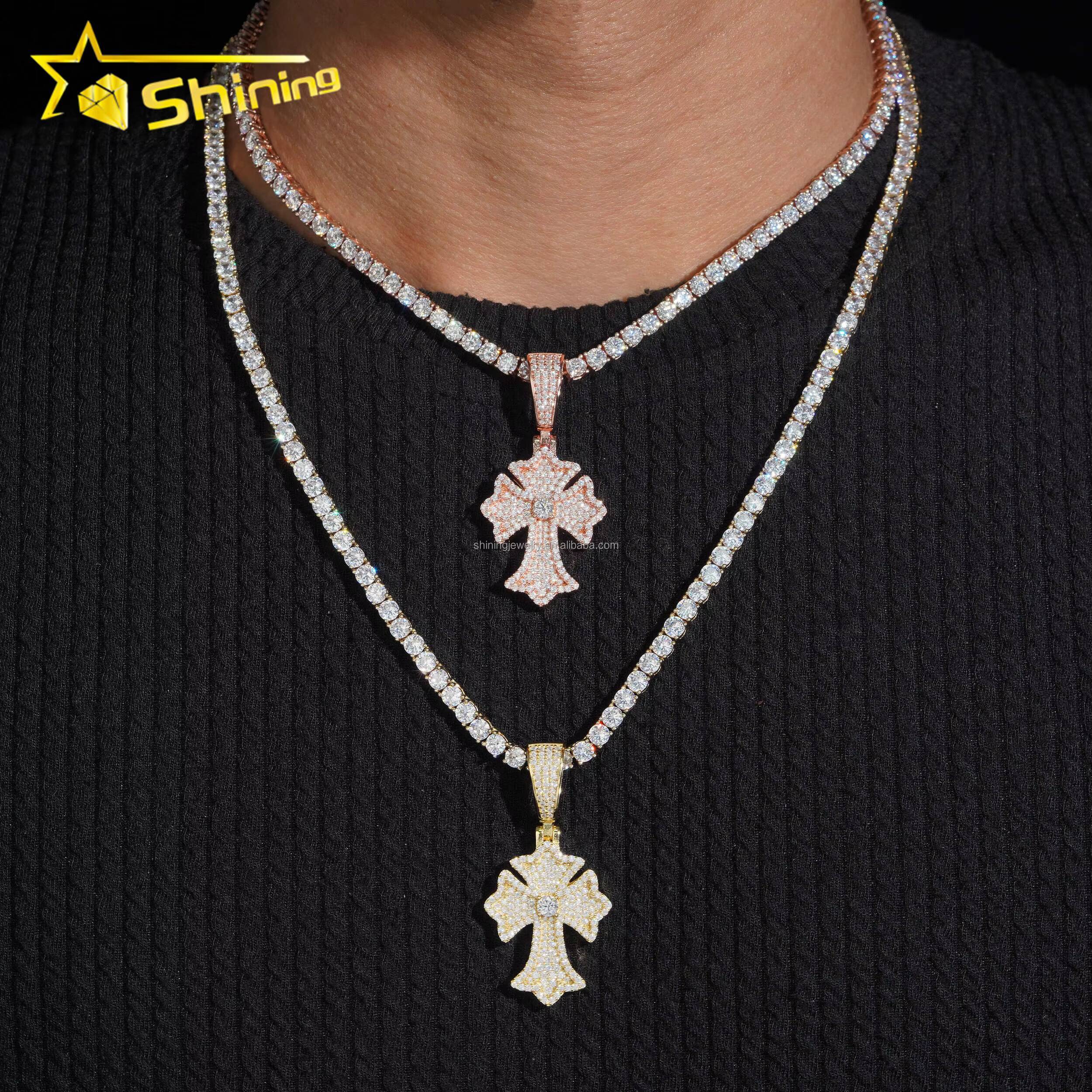 Bulk Stock GRA Certificate Hip Hop Fashion Man Stylish Rapper Jewelry VVS Moissanite Diamond S925 Silver Cross Pendant Necklace