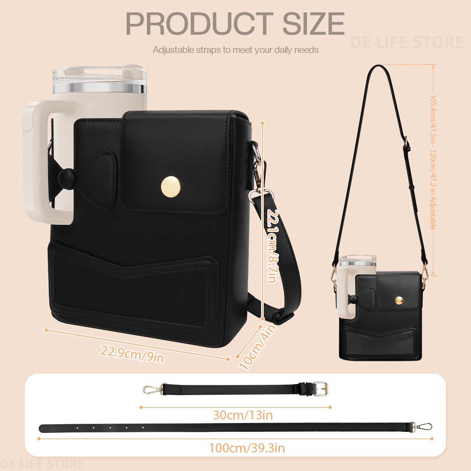 Large Capacity Shoulder Bag With Adjustable Strap Leather Crossbody Bag For Women Outdoor Water Bottle Handbag For Stanley 40 oz