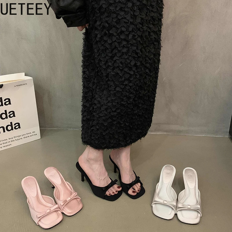 Style Party Dress Women Slippers Shoes Fashion Butterfly-knot Summer Open Toe High Heel Ladies Slides Shoes 250712