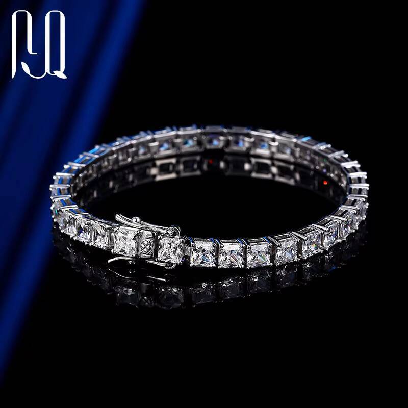 PYQ Men Women Hip Hop Iced Out Fine Jewelry Princess Cut 4*4mm Lab Diamond S925 Silver Vvs Moissanite Tennis Chain Bracelet