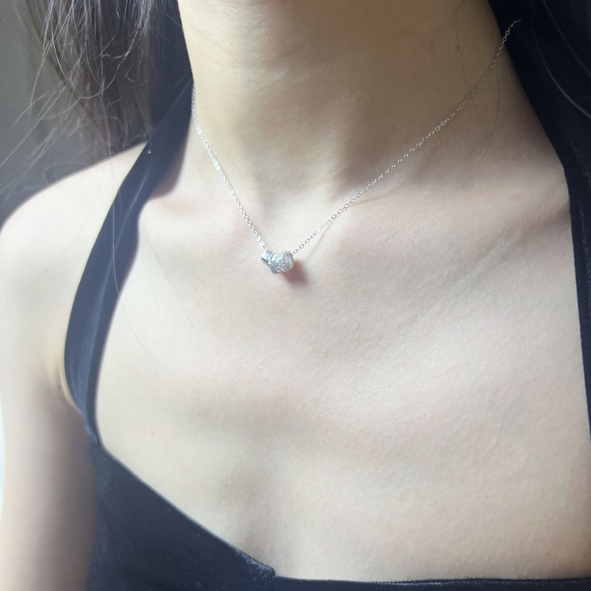 Silver - Toned Dual Cylinder Pendant Necklace With Rhinestone - Encrusted And Polished Accents Elegant Daily And Special Occasions Gift For Her ashion