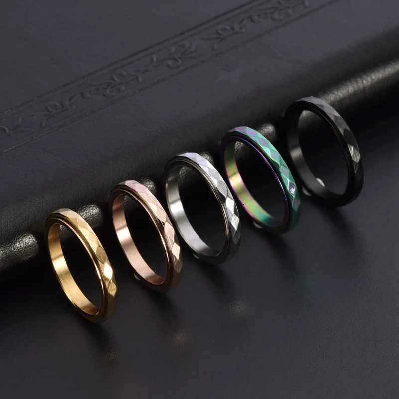 3mm Thin Stainless Steel Faceted Spinner Ring Wedding Band for Women Girl Size 5-12 S250716
