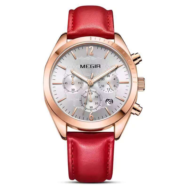DHGadges MEGIR 2115 Elegance Womens Quartz Watch Genuine Leather Strap Waterproof Chronograph Luminous Chinese Style Wrist Watch