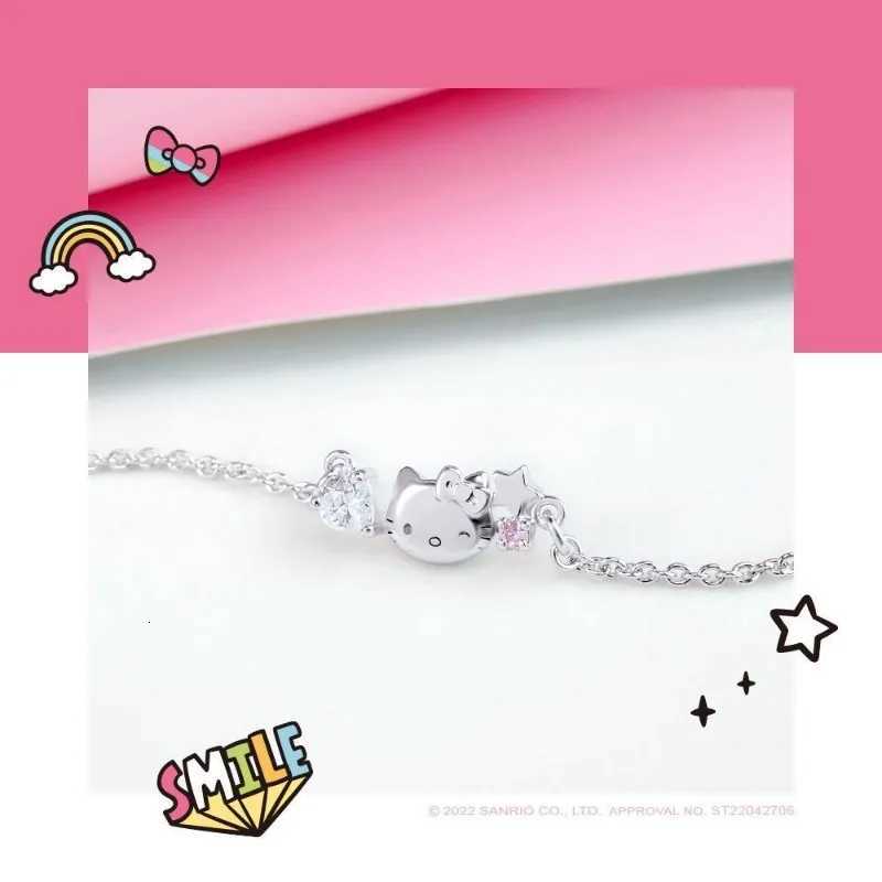 Sanrio Kawaii Anime Figures Hello Kitty Silver Bracelet Cute Charm Bracelets Bangles Pendant Girly Heart Hand Accessories Giftw250716