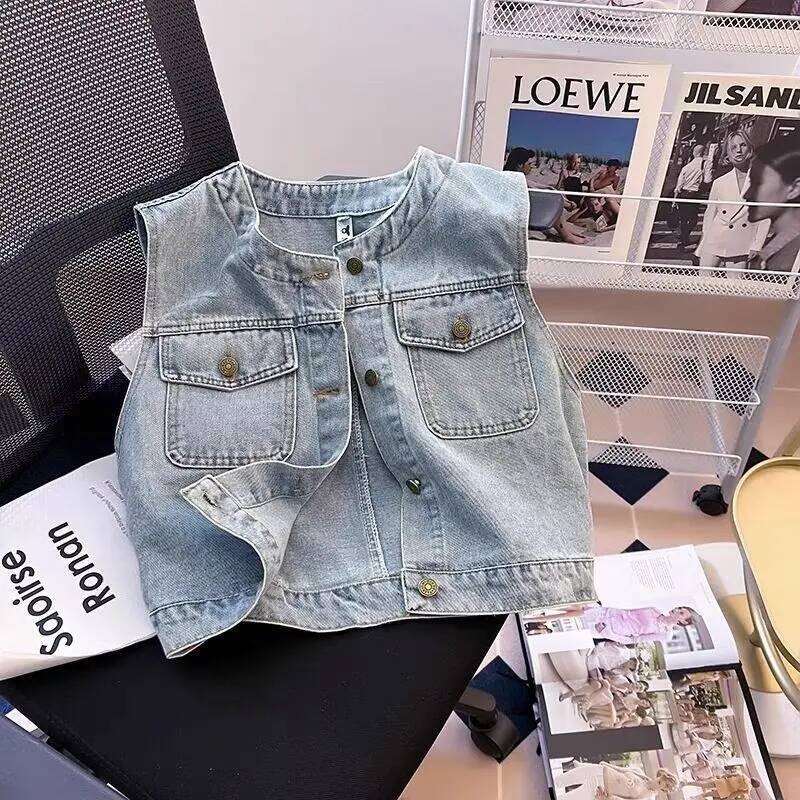 Hot Casual Short Sleeveless Denim Vest Jacket For Women
