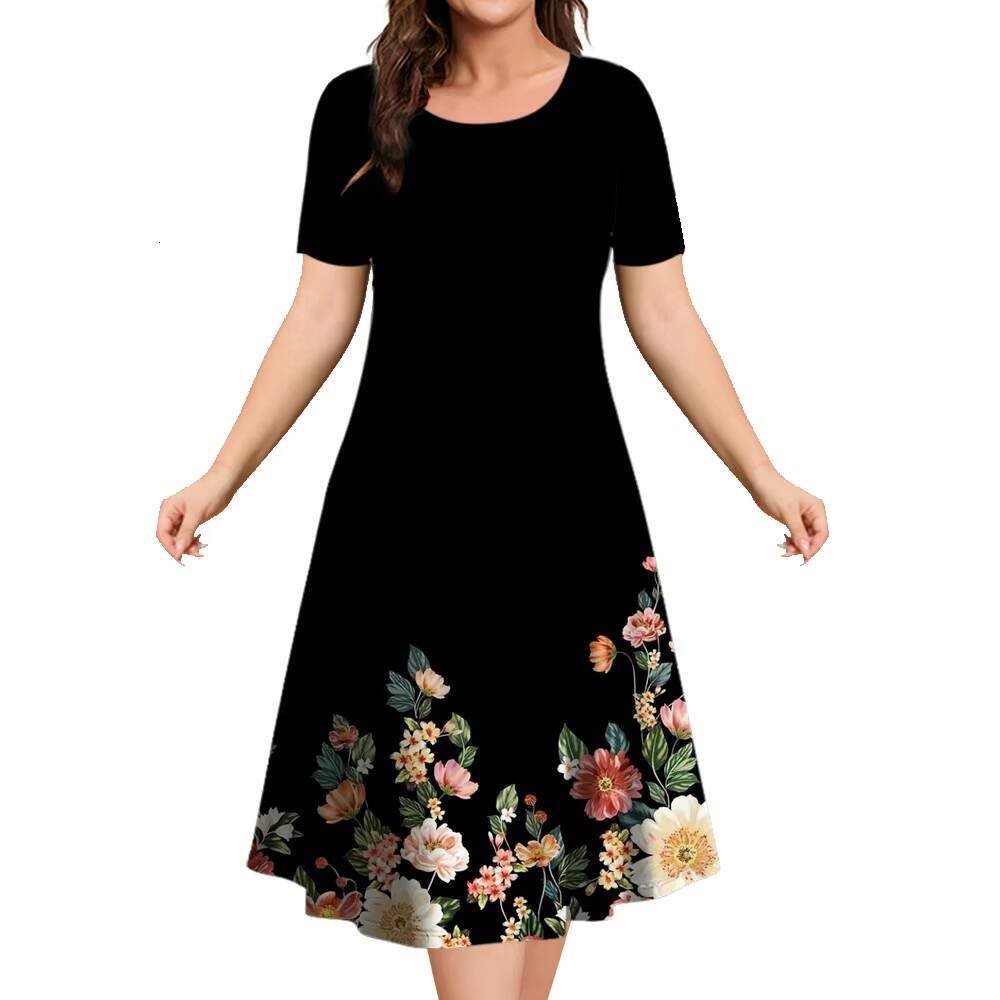2024 New Floral Graphic Print Womens Elegant Midi Summer Dresses Plus Size Female Fashion Free Shipping dongdumaoyi