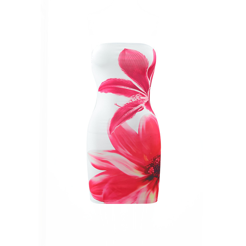 2025 2024 Summer Sexy Women's Fashion Strapless Floral Print Slim Fit Bodycon Short Dress for Cross-Border Trade