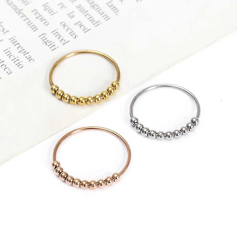 New Fashion Beads Anxiety Rings For Women Men Stainless Steel Rotate Freely Spinner Ring Couple Trend Simple Jewelry Wholesale S250716