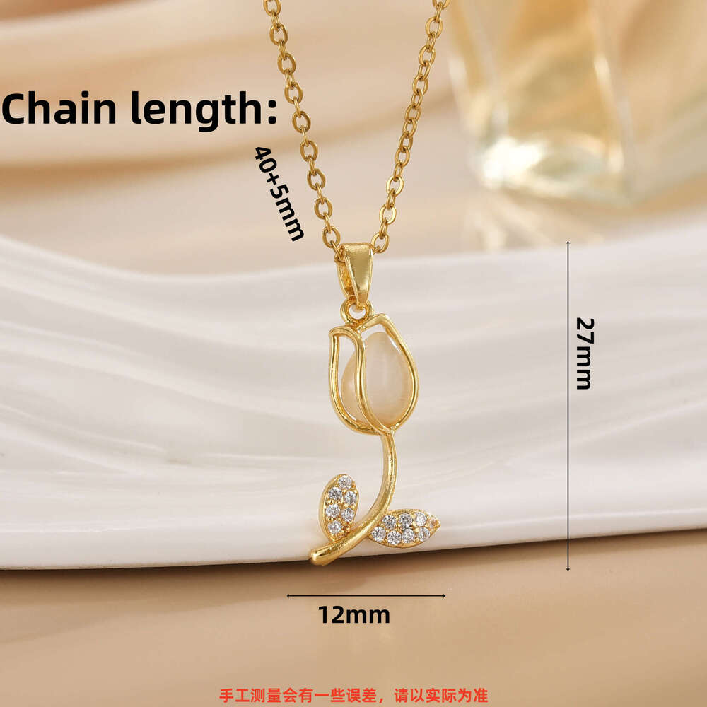 Internet Celebrity Fashion Titanium Steel Necklace For Women, Niche High-End Feel, Non-Fading Collarbone Chain, Light Versatile Tulip Jewelry 6E4