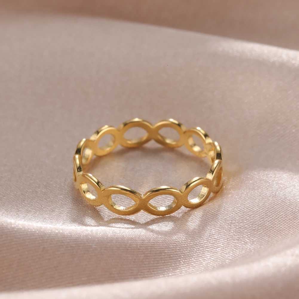 Skyrim Gold Color Hollow Infinity Rings for Women Stainless Steel Engagement Minimalist Geometric Rings Couple Jewelry Wholesale S250716