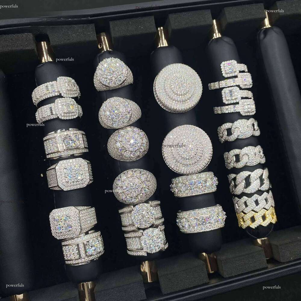 Hot Sale Multiple Choice Custom Iced Out Hip Hop VVS Moissanite Sterling Sier Rings Dia Jewelry Ring for Men