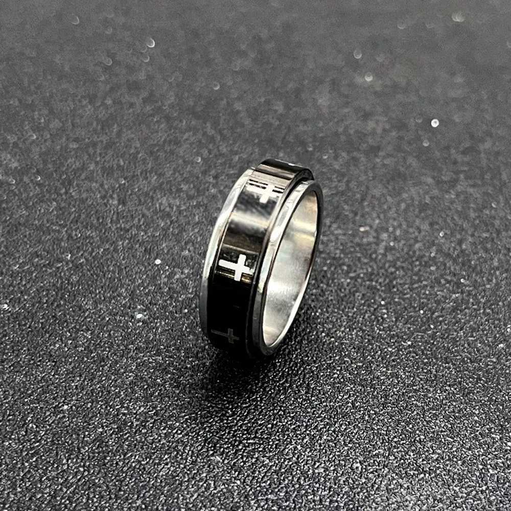 Rotatable Metal Cross Ring For Men Women White In Black Stainless Steel Ring Punk Gothic Accessories Christian Jewelry Gift S250716