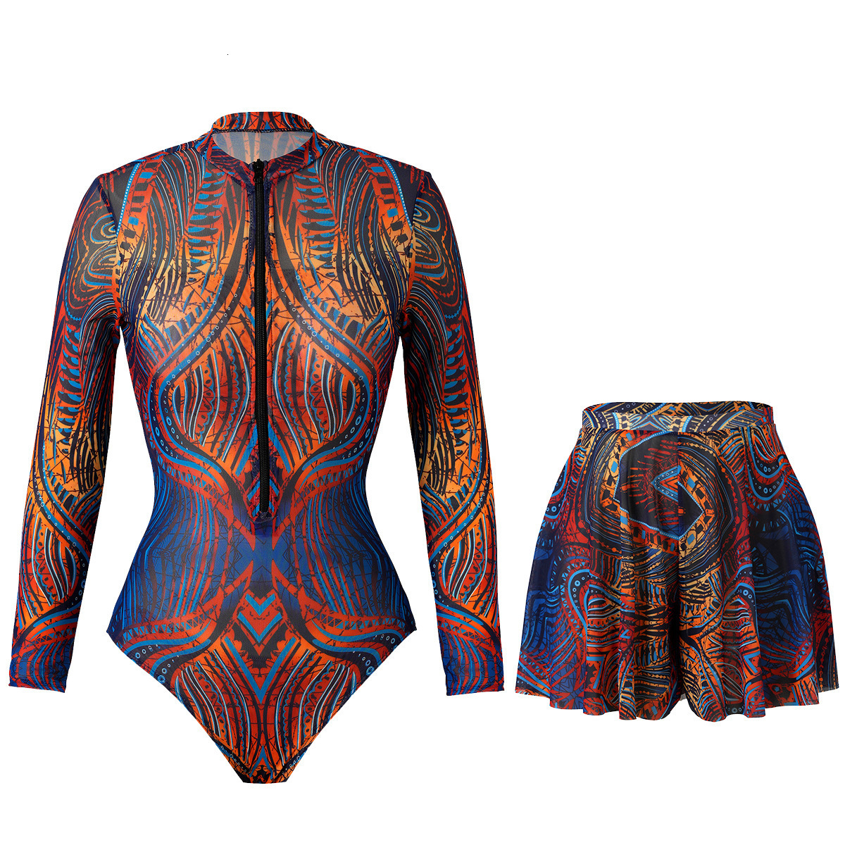 Print set Swimsuit Push Up Swimwear Women Vintage Retro Bathing Suits Bodysuit Beach Wear Backless Monokini 250109