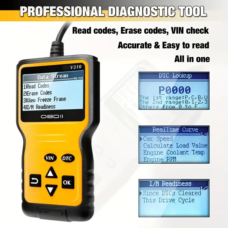V310 Professional OBD Code Readers Scan Tool OBDII/EOBD Car Engine Fault Code Reader Diagnostic Tool for all 1996 and Newer Car