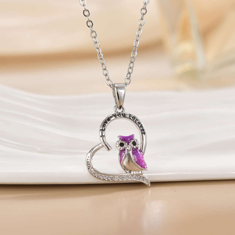 Inlaid Dia Owl Pendant Niche Design High-End Animal Star Moon Heart Necklace F41
