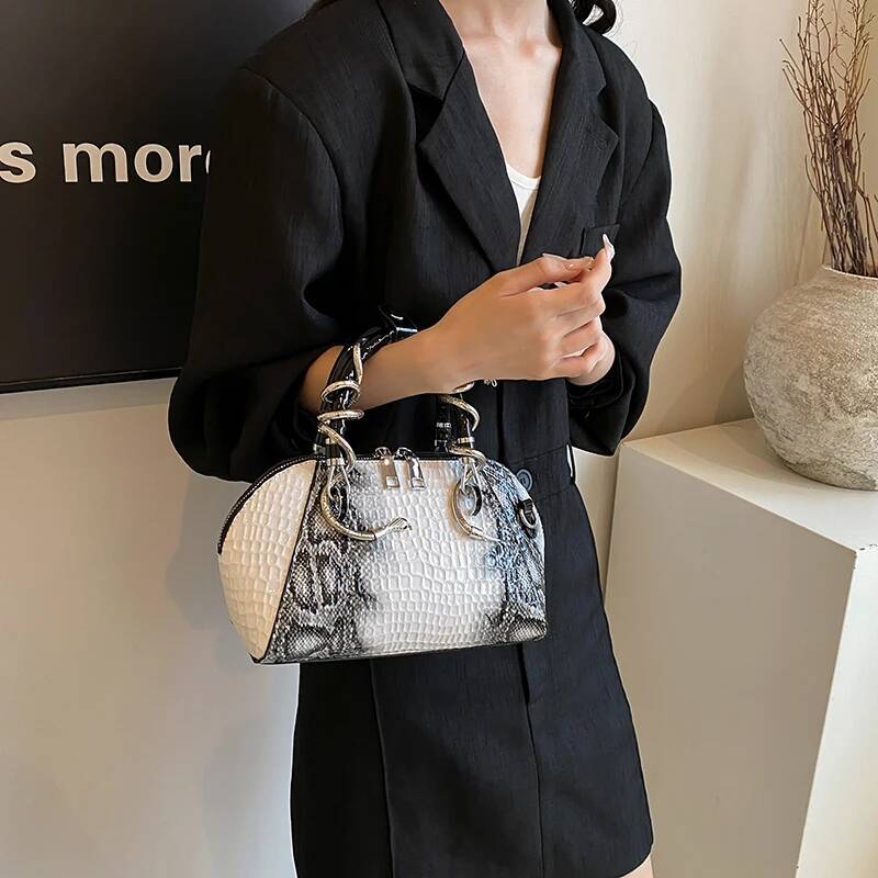 MOODS Designer Bags For Women Crocodile Pattern Top-Handle Shell Bag With Snake Hardware Wild Shoulder Crossbody Handbags