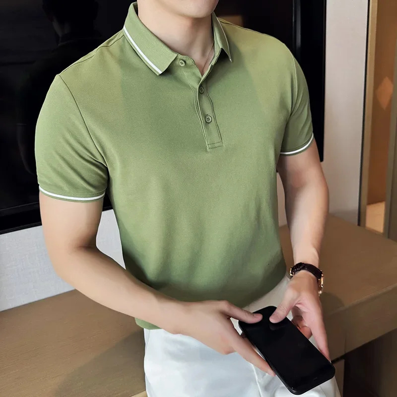 Men Polo Shirt British Style Summer Thin Solid Color Casual Slim Fit Short Sleeved T-shirt Fashion streetwear Men Clothing 250716