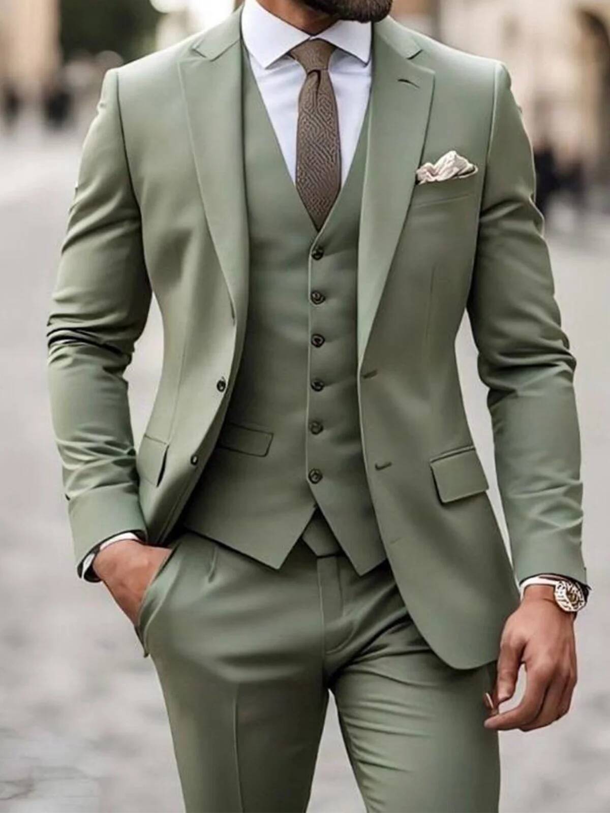 Wedding Men Slim Fit Solid Tuxedo Piece Suit For Man Casual Blazer Pant And Vest Tre De 3 Piezas Para Hombre