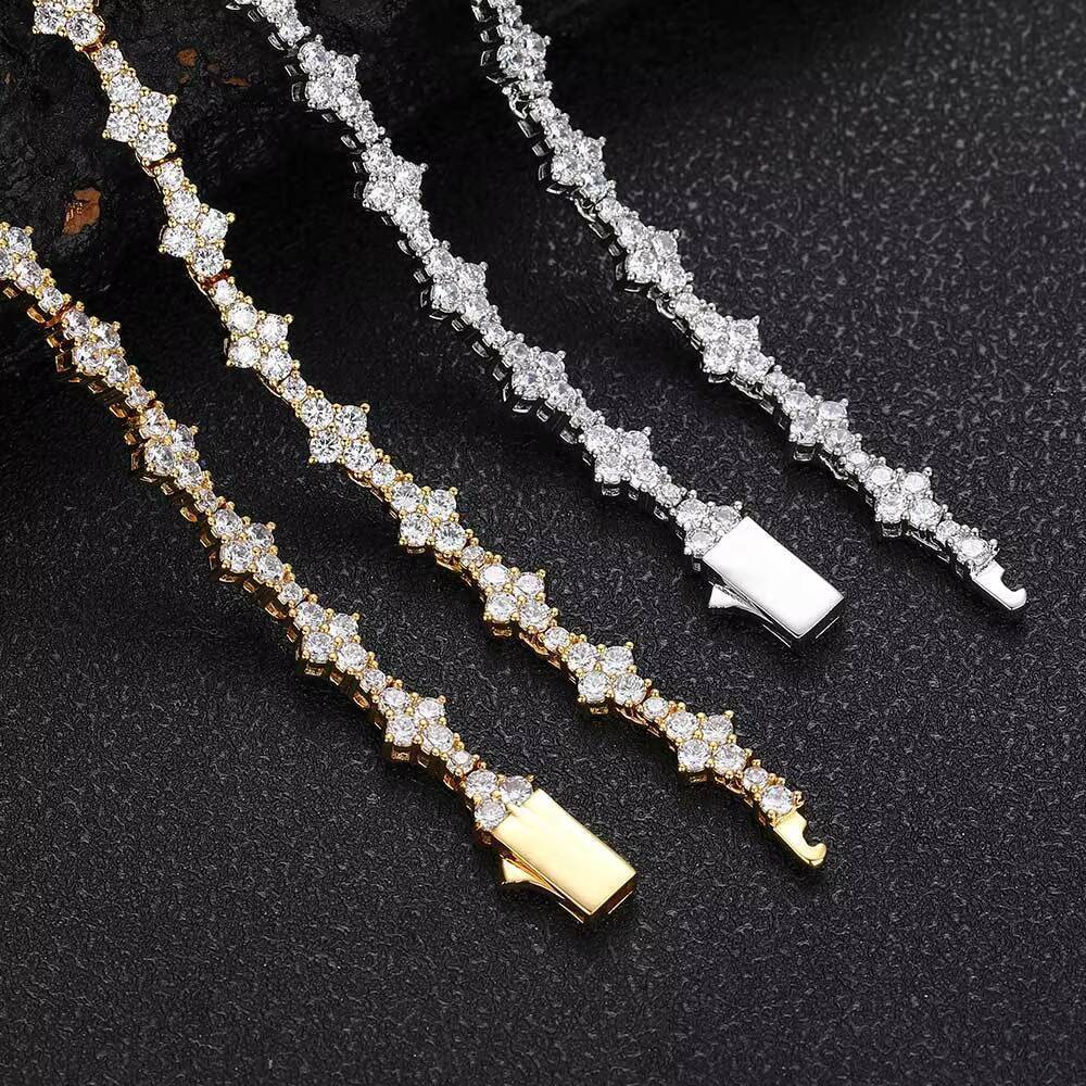 Hip Hop Jewelry Fine Chain Four Leaf Clover Tennis Chain Bracelet for Women/Girls 18K Gold Plated CZ Diamond Tennis Bracelet
