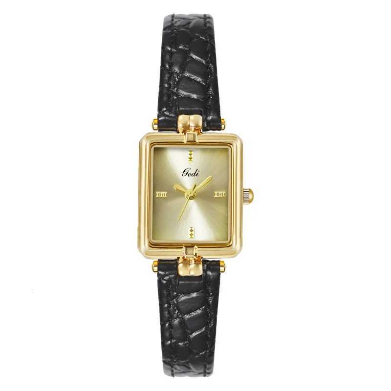 Retro High-End Ladies Brand Simple Gold Square Plate Waterproof Leather Strap Fashion Quartz Clock Wristes Gift Y250715