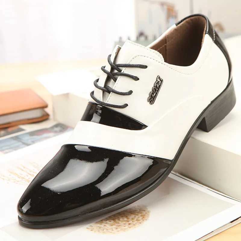 New Black Leather Low Top Soft Men Dress Shoes Solid Color Men Premium Patent Leather Shoes White Wedding Shoes Size 38-44 Y250715
