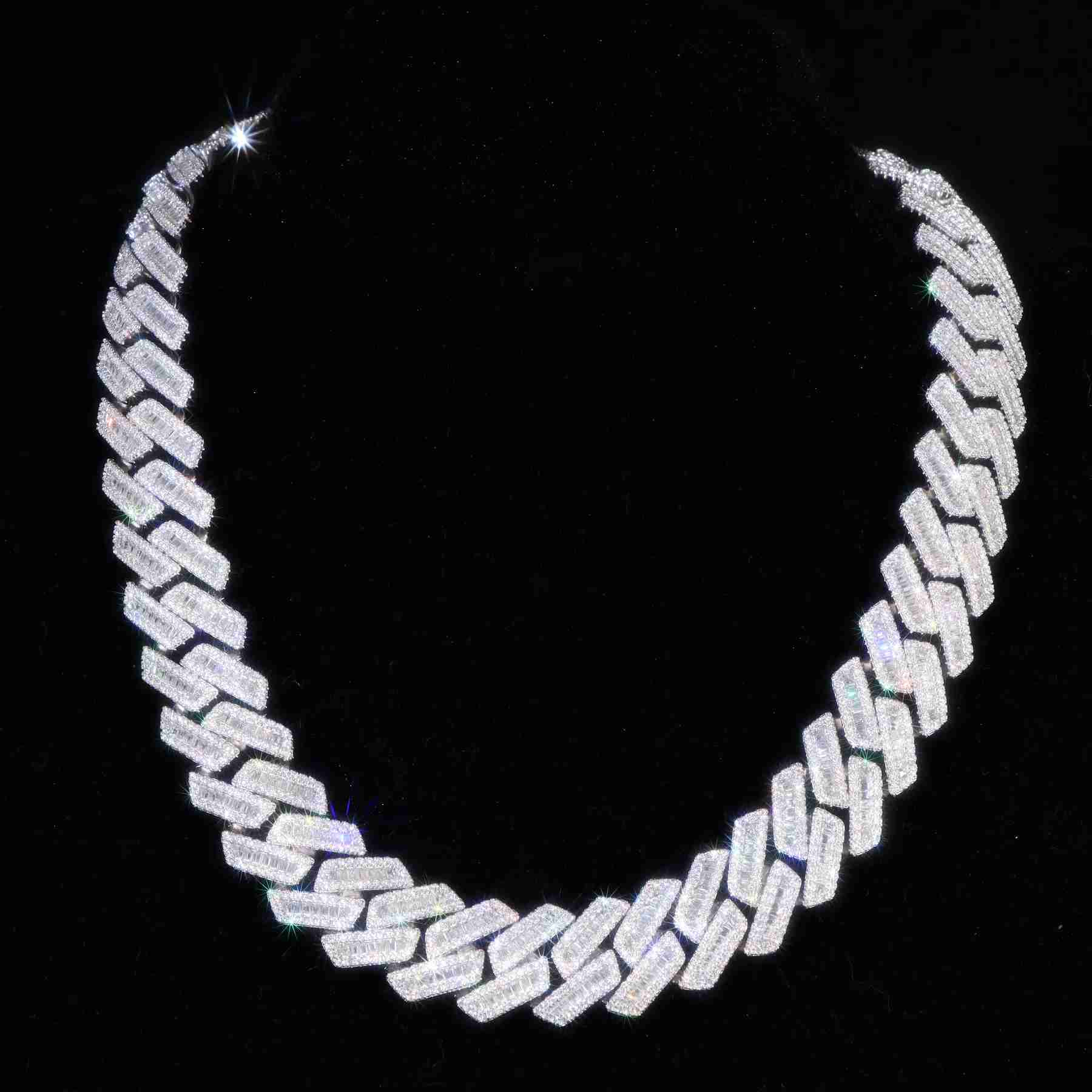 Pass Tester Moissanite Chain Hiphop Necklace 925 Silver Iced Out 18mm VVS Baguette Moissanite Cuban Chain