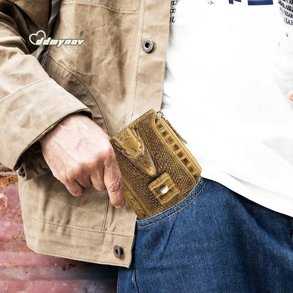 Cowhide mens with crocodile pattern genuine leather large capacity card slot zero wallet ddmynov
