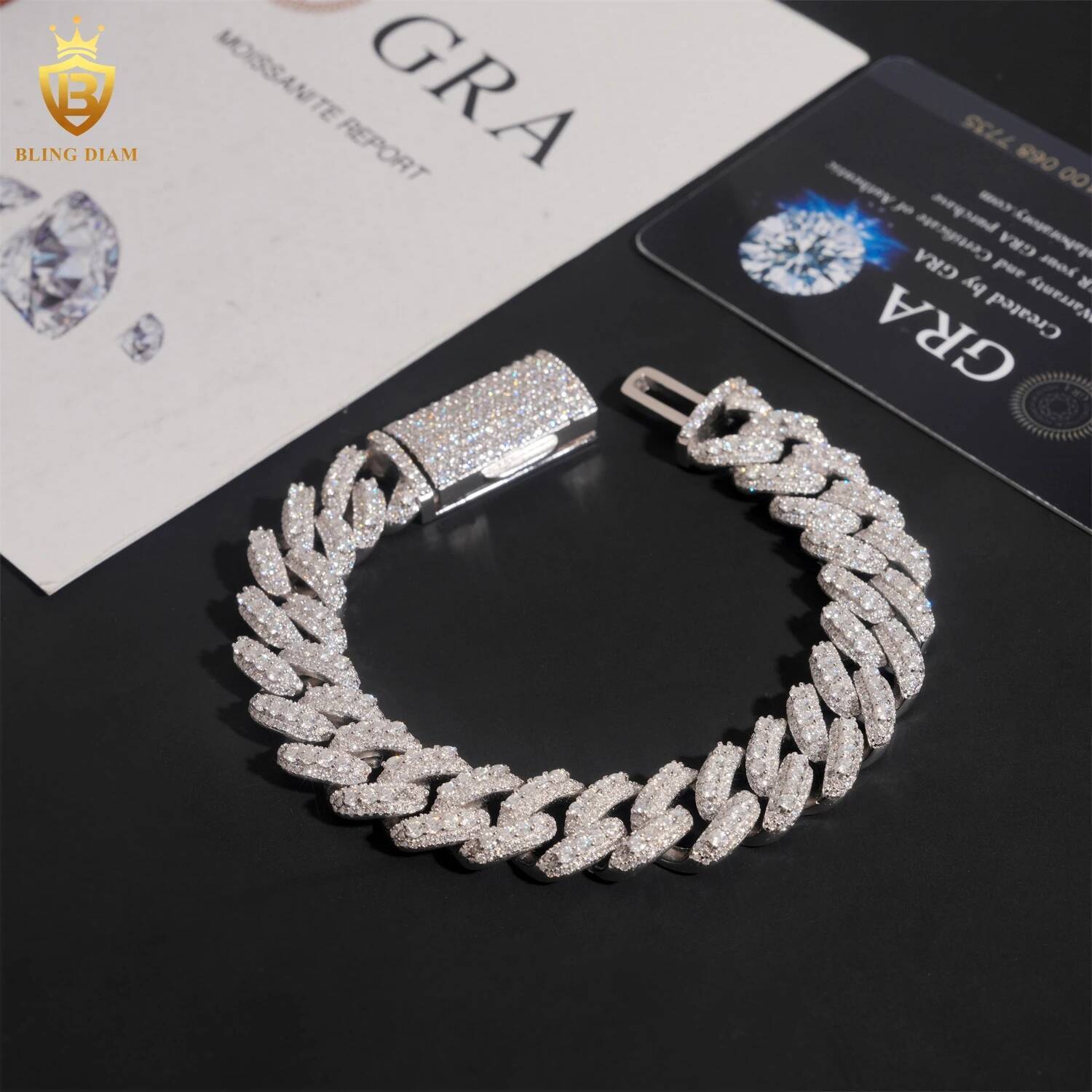 Hip Hop Jewelry 13MM Iced Out 925 Silver Gold Plated D Color Link Moissanie Cuban Chain Bracelet