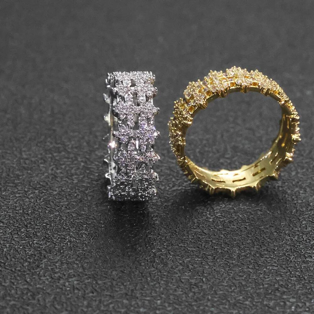 New 8mm Brass Zircon Ring Hip-Hop Micro-Inlaid Diamond Zircon Cross Ring Is Suitable For Both Men And Women