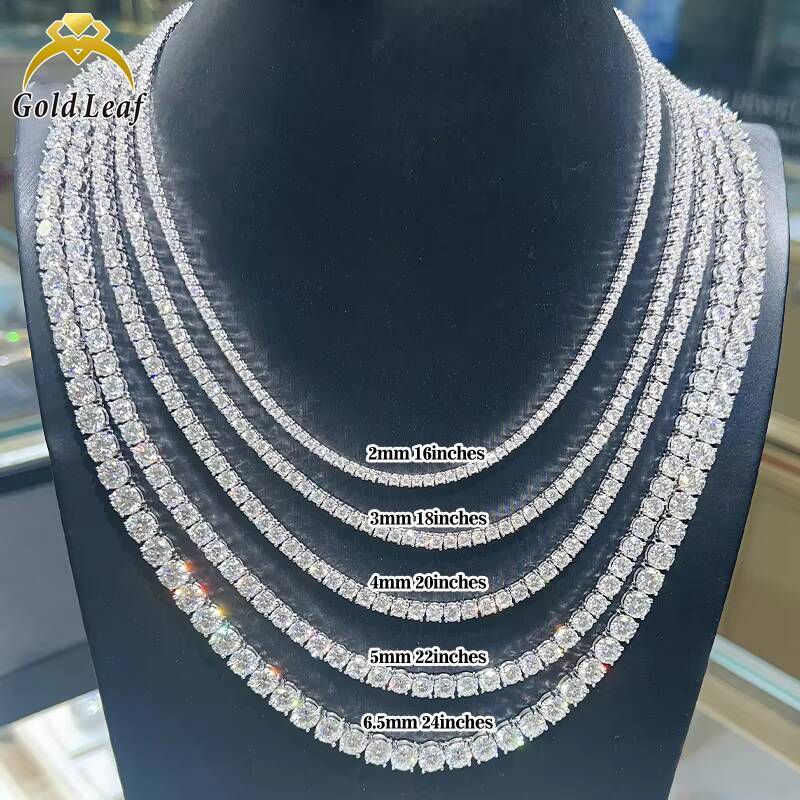 Wholesale Hip Hop Iced Out Fine Jewelry 2mm 3mm 4mm 5mm 6mm 6.5mm Lab Diamond 925 Silver VVS Moissanite Tennis Chain Necklaces