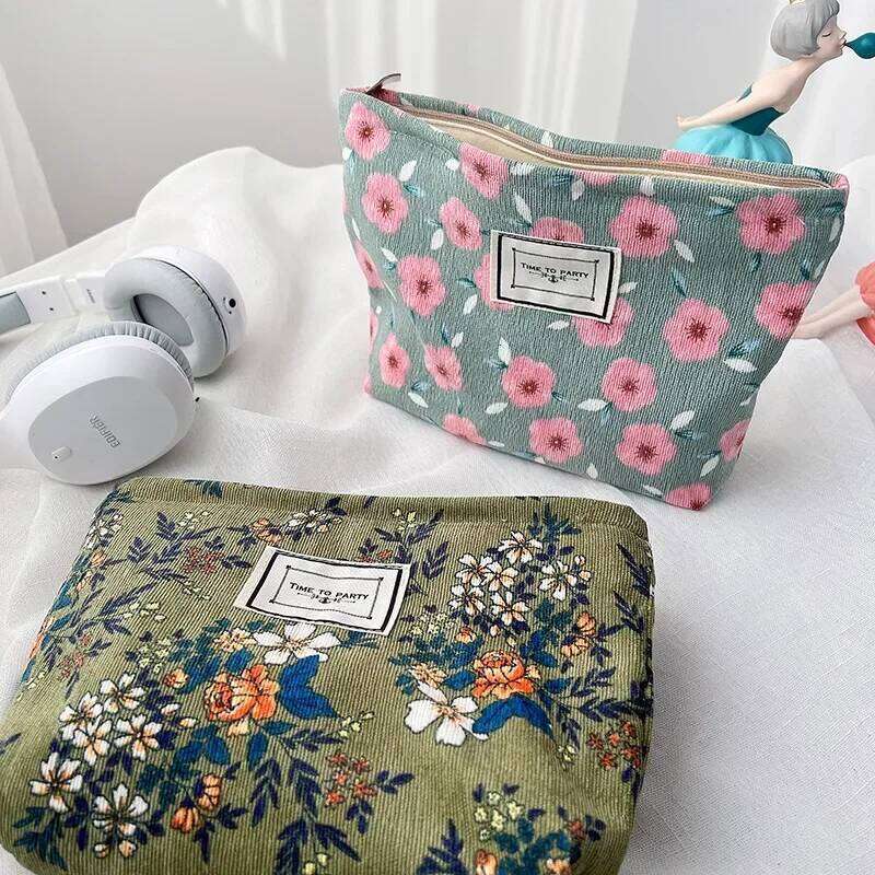Corduroy Makeup Organizer Clutch Retro Print Cosmetic Bag Wash Women Travel Make Up Pouch Beauty Toilet Storage Cases X250716
