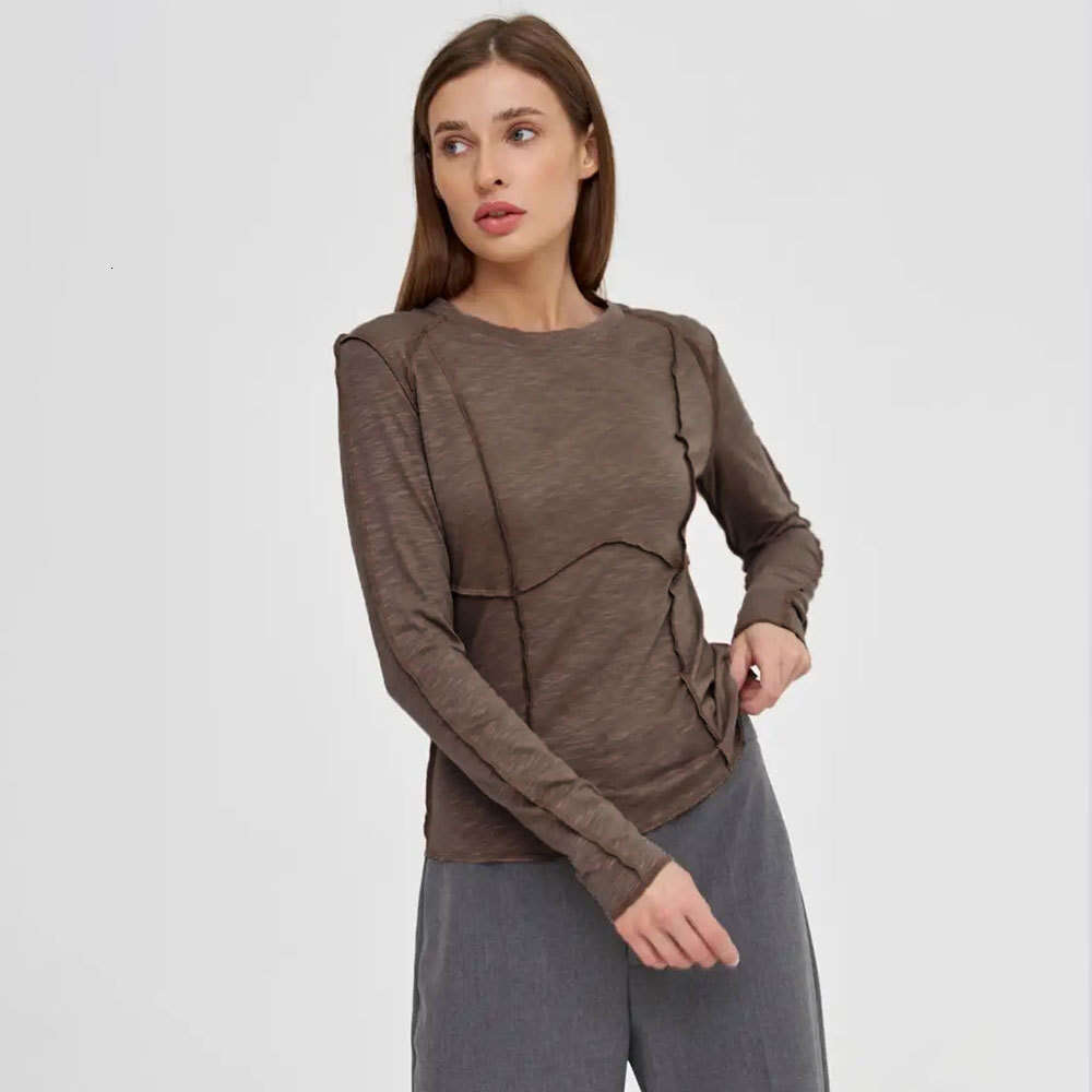 Round Neck For Women Spring New Fashionable Elegant Casual Stitched Long Sleeve Base T-Shirt B5