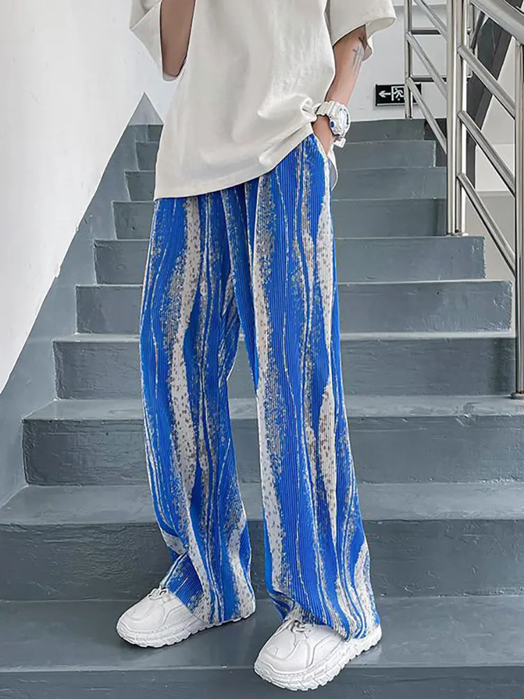 Streetwear Tie-Dye Ice Silk Summer Baggy Wide Leg Oversize Pants Men Japenese Harajuku Straight Long Trousers Korean 250715