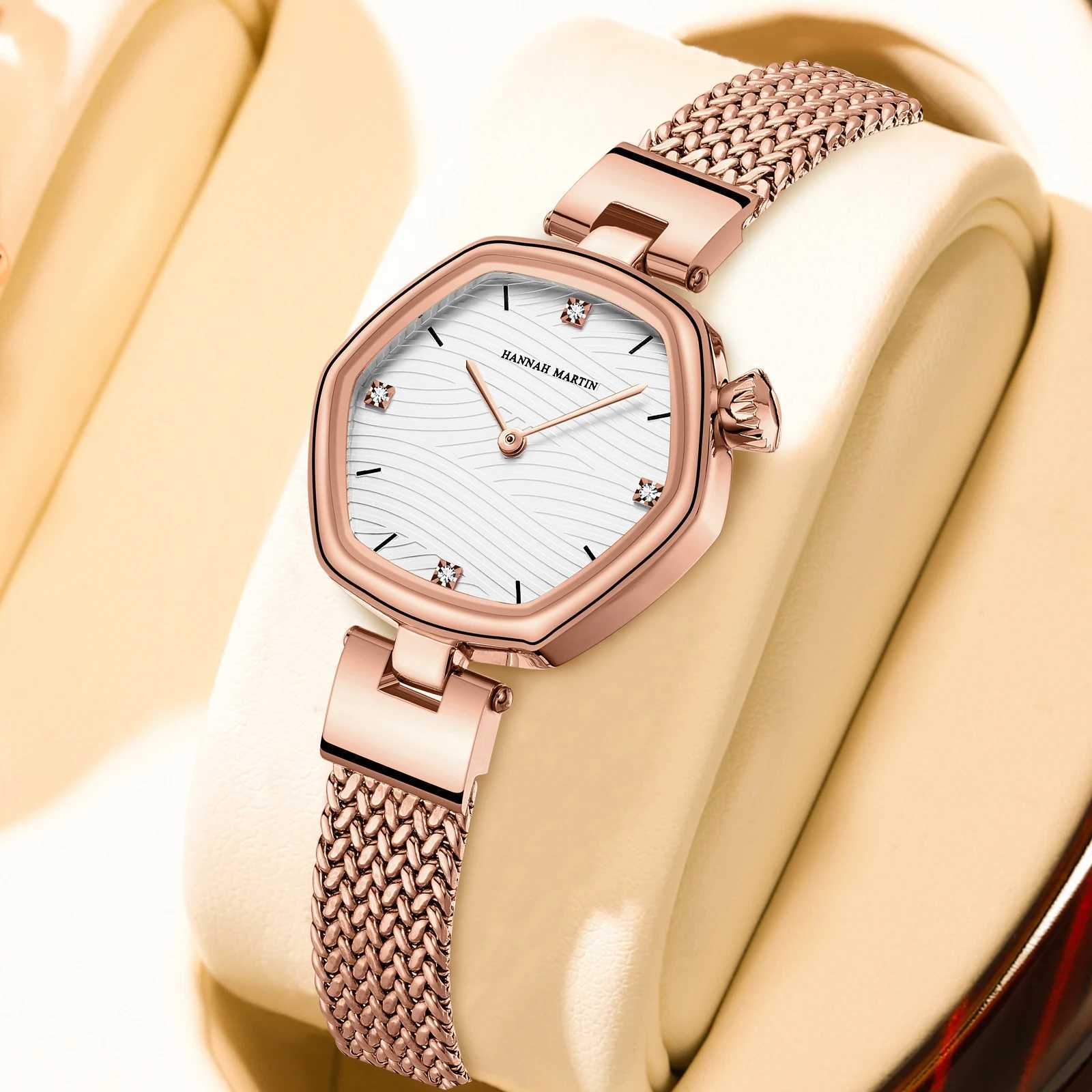 HH Martin Top Brand Wen Stainless Steel Mesh With White Rose Gold Clock Japanese Quartz Movement Luxury Y250715