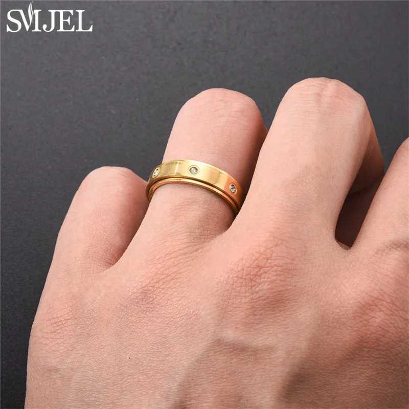Punk Anti Stress Fidget Spinner Ring Black for Men Women Stainless Steel Anxiety Knuckle Rings 6/8mm Relaxing Finger Jewelry S250716
