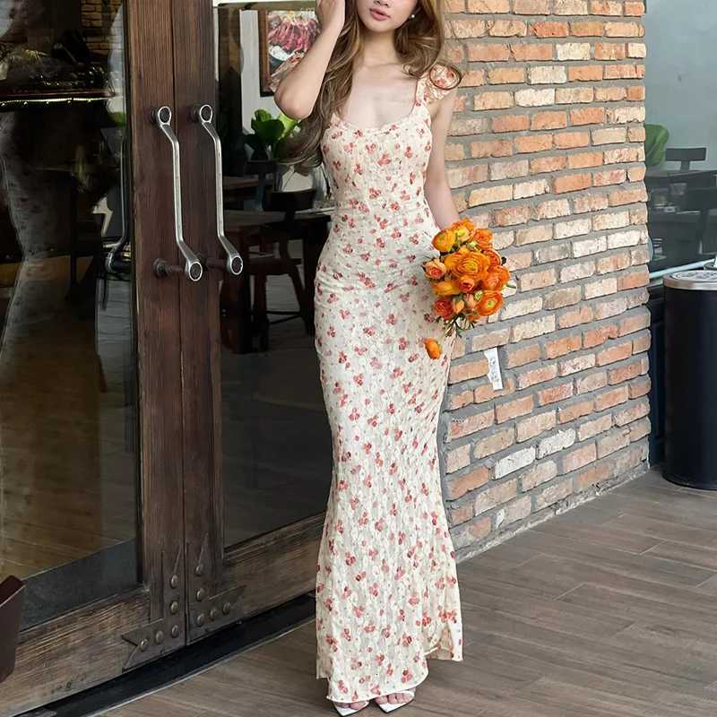 2023 Sexy Square-neck Long Maxi Dress Y2K Elegant Vintage Floral Printed Party Dresses Spring Summer Holiday Style Dresses R250716