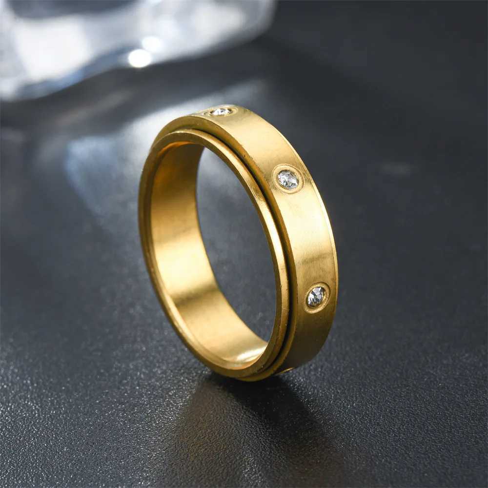 Crystal Anxiety Relief Spinning Ring For Couples Stainless Steel Rotate Freely Fidget Spinner Metal Rings Anillo Antiestres S250716