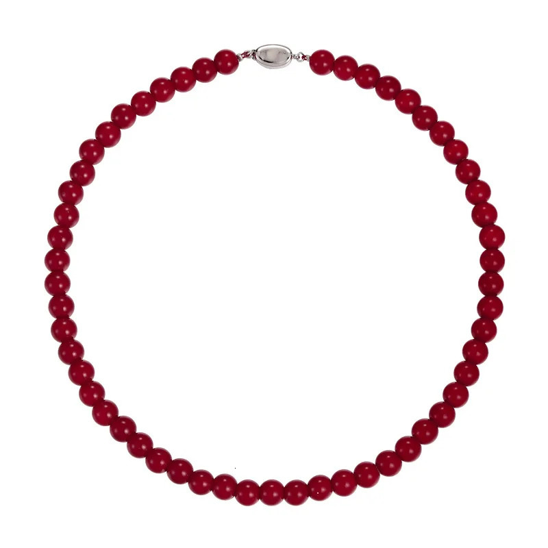 Red Round Glass Bead Necklace Retro Style Chain Simple Accessories 250712
