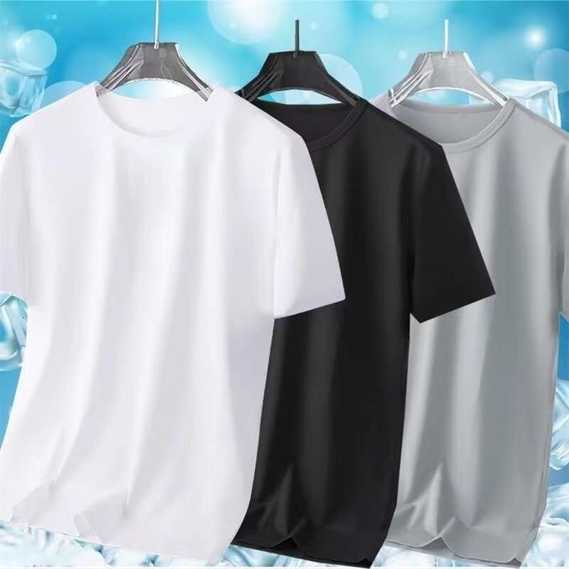 Ice Silk Mesh for Men, Summer Solid Color, Loose Fit, Plus Size, Quick-Dry, Breathable, Sports Short Sleeve, White T-Shirt m178