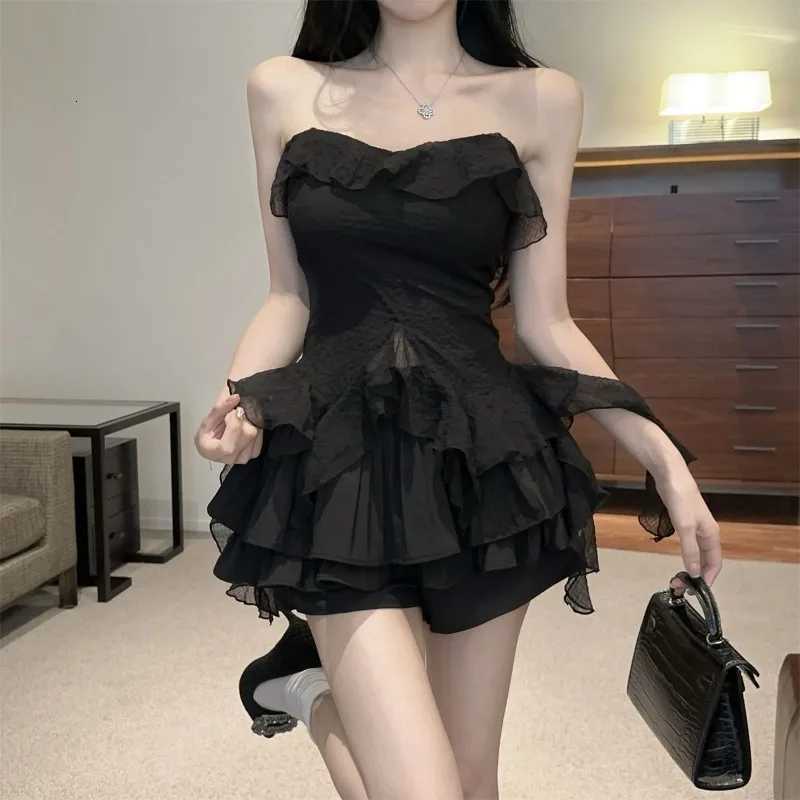Women Sexy Off Shoulder Ruffle Asymmetrical Blouses Summer Sweet Chic Sleeveless Chiffon Shirts Solid Slim Fit Fairy Party Tops R250716