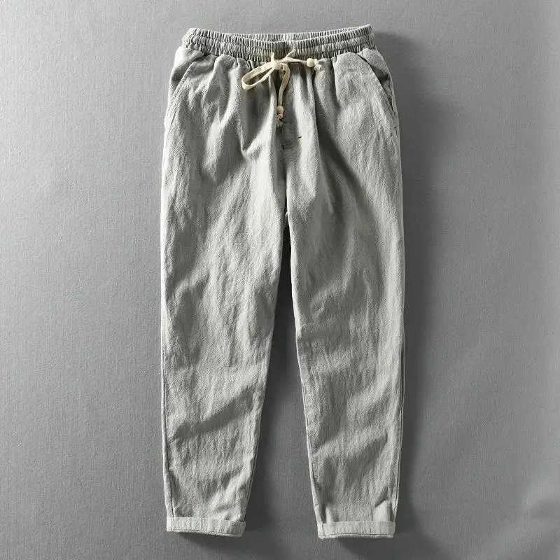 New Minimalist Casual Mens Linen Pants with Loose and Breathable Drawstring Made of Cotton and Linen Material Trendy for Young y250716
