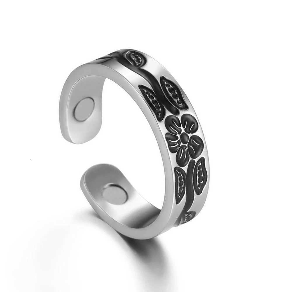 Teamer Magnetic Slimming Ring Adjustable Gold Plated Stainless Steel Rings for Men Women Flower Jewelry Valentines Day Gifts S250716